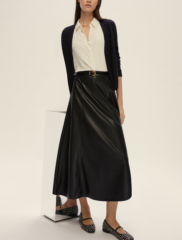 Vally Black Faux-Leather Midi Skirt | EMME