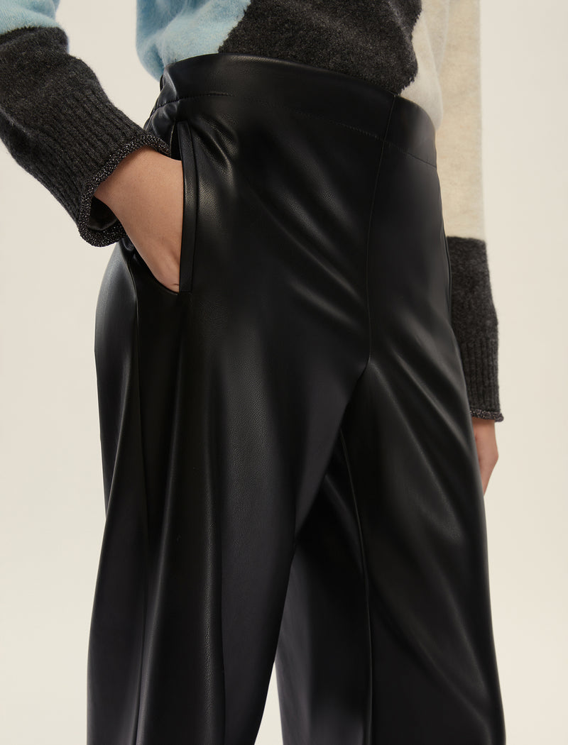 Anello Black Faux-Leather Trousers | EMME