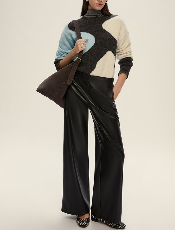 Anello Black Faux-Leather Trousers | EMME