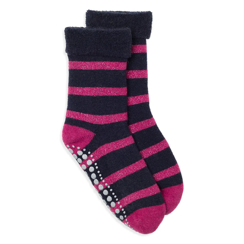 Navy and Pink Glitter Stripe Slipper Socks | Somerville