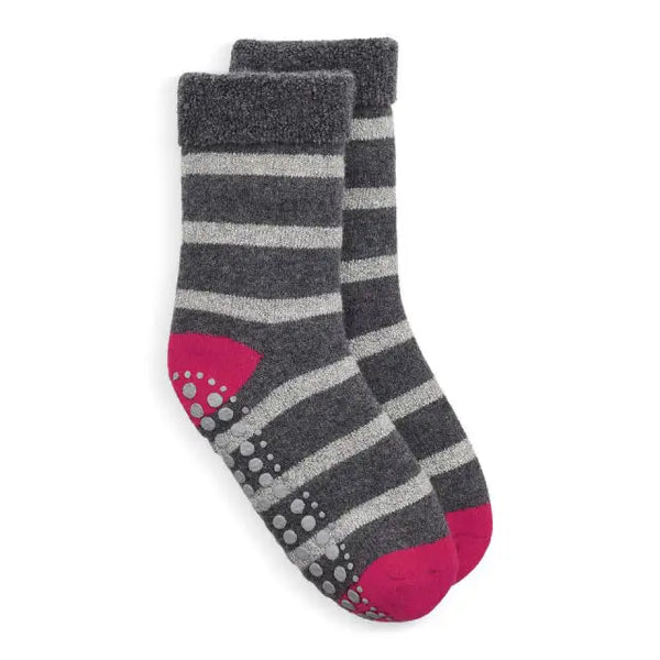 Grey and Pink Glitter Stripe Slipper Socks | Somerville