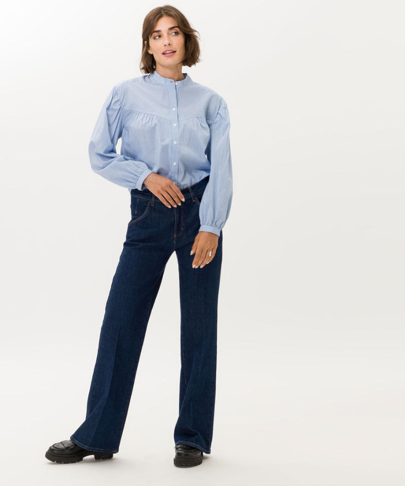 Maine Palazzo Jeans | Brax at Sarah Thomson | Styled with Viv Shirt on model
