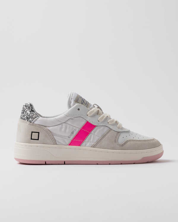 Court Shiny White and Fuchsia Trainers | D.A.T.E Sneakers