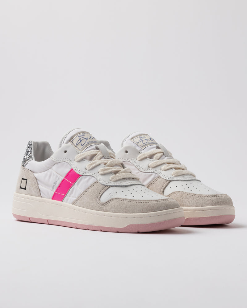 Court Shiny White and Fuchsia Trainers | D.A.T.E Sneakers