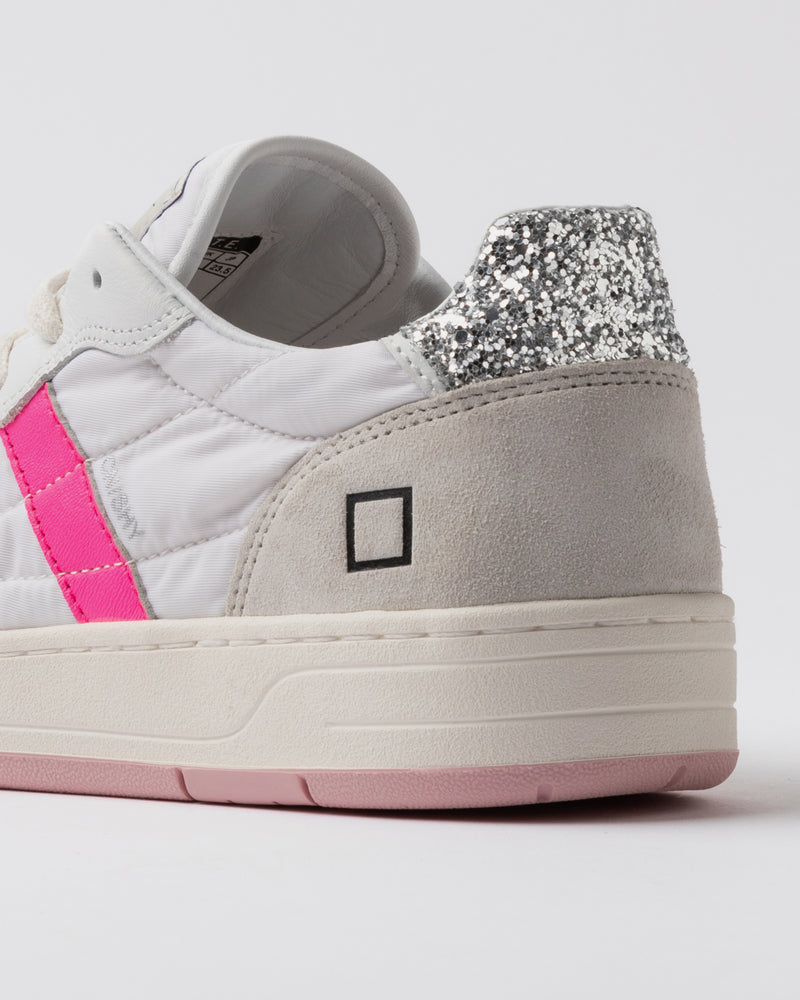 Court Shiny White and Fuchsia Trainers | D.A.T.E Sneakers