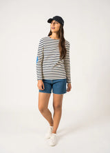 Vaujauny Striped Top with Blue Heart Elbow Patches | Saint James