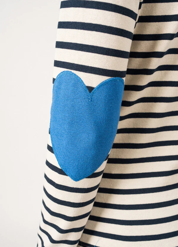 Vaujauny Striped Top with Blue Heart Elbow Patches | Saint James