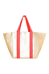 SHEENY GOLD BEACH BAG with PINK