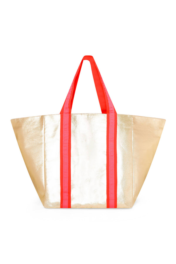 SHEENY GOLD BEACH BAG with PINK