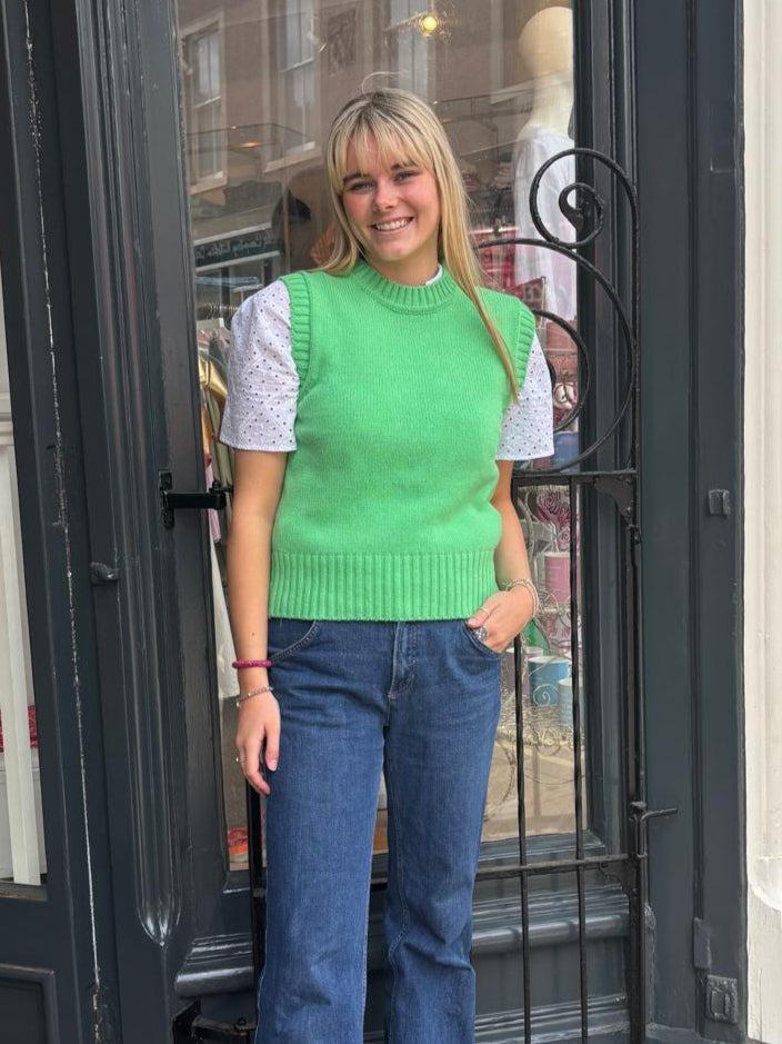 Geelong Lambswool Tank Top in Green | Sarah Thomson