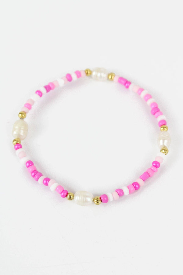 PINK BEADED WITH FRESH WATER PEARL BRACELET