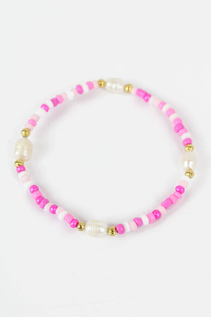 PINK BEADED WITH FRESH WATER PEARL BRACELET