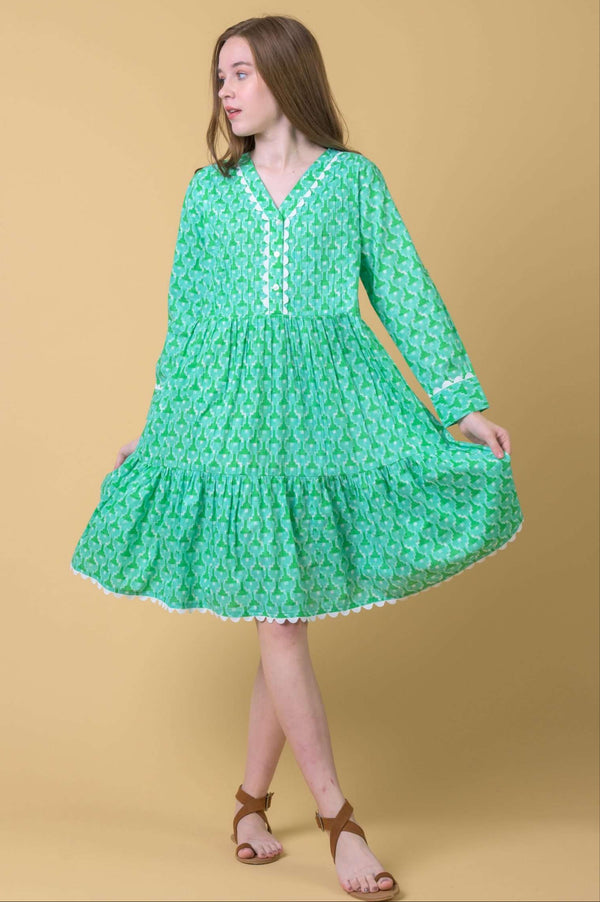 The Weston Dress in Doozy Green | Handprint Dream Apparel