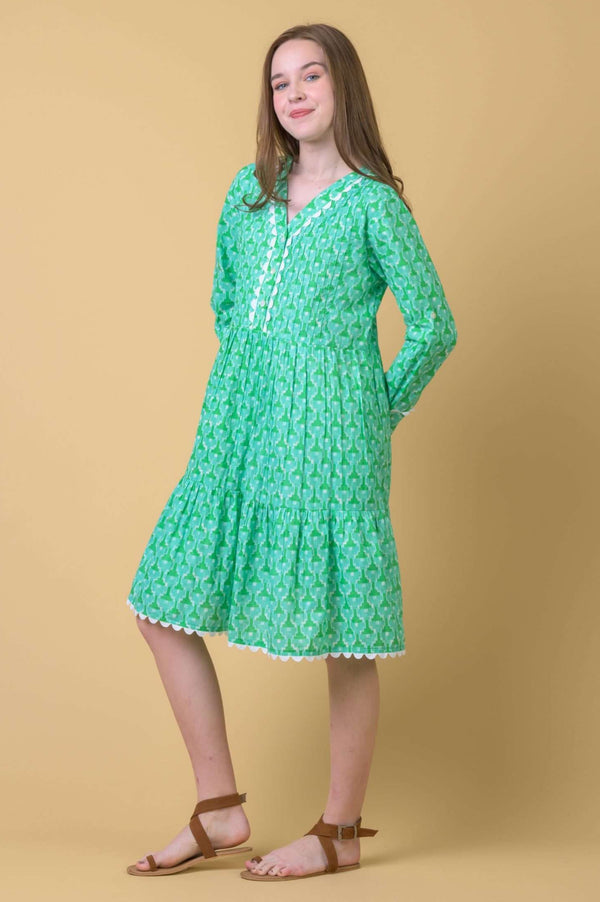 The Weston Dress in Doozy Green | Handprint Dream Apparel