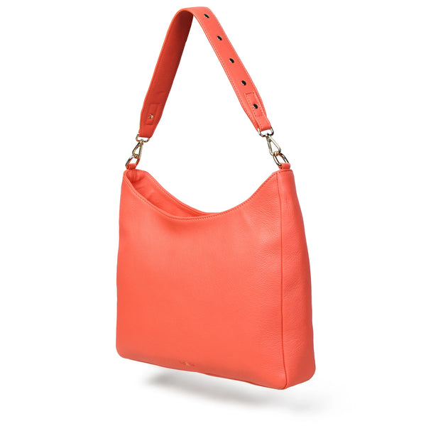 Asam Leather Hobo Crossbody Bag in Coral| Bell & Fox