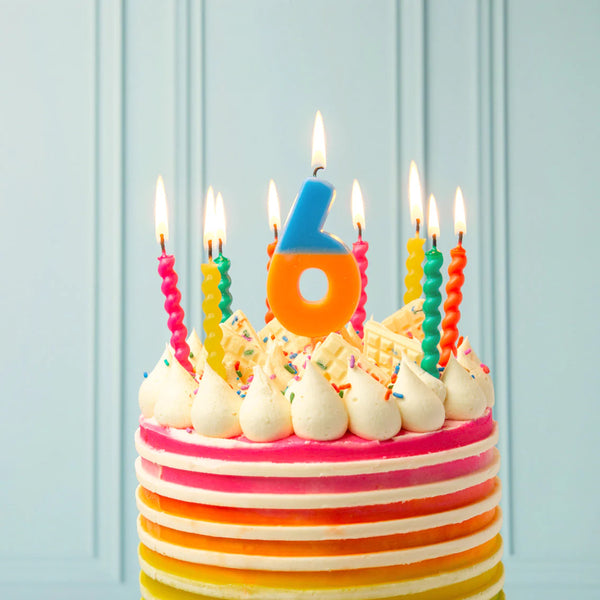 Colourful Bright Birthday Twirl Candles - 8 Pack | Talking Tables at Sarah Thomson | Styled on a birthday cakes