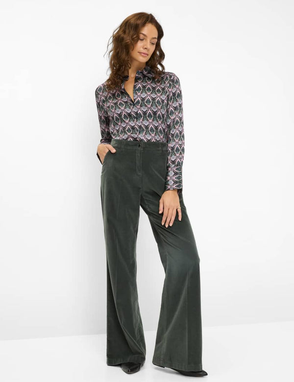 Maine Forest Green Velvet Wide Leg Trousers | Brax