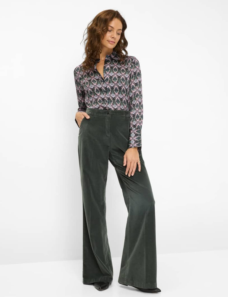 Maine Forest Green Velvet Wide Leg Trousers | Brax
