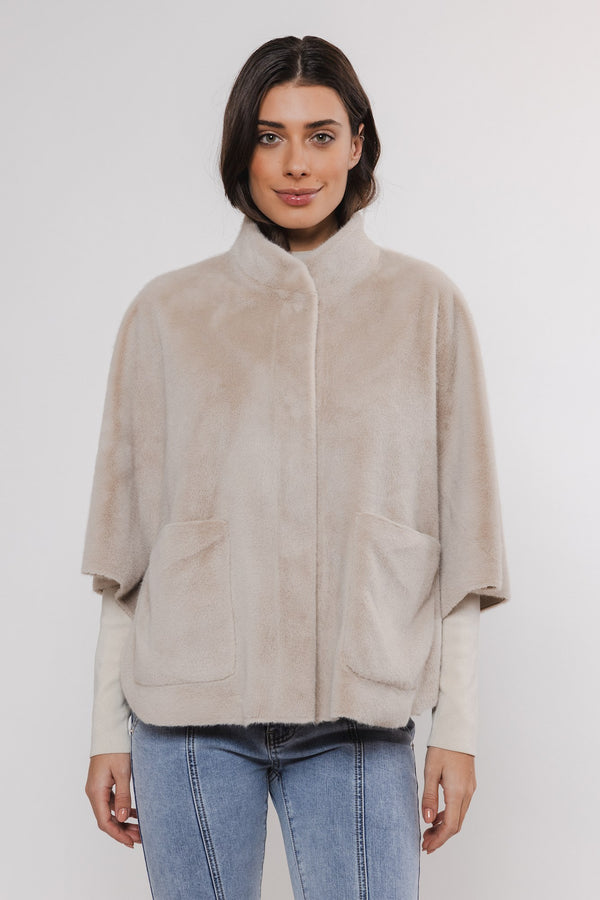 Dewi Faux Fur Cape in Birch | Rino & Pelle