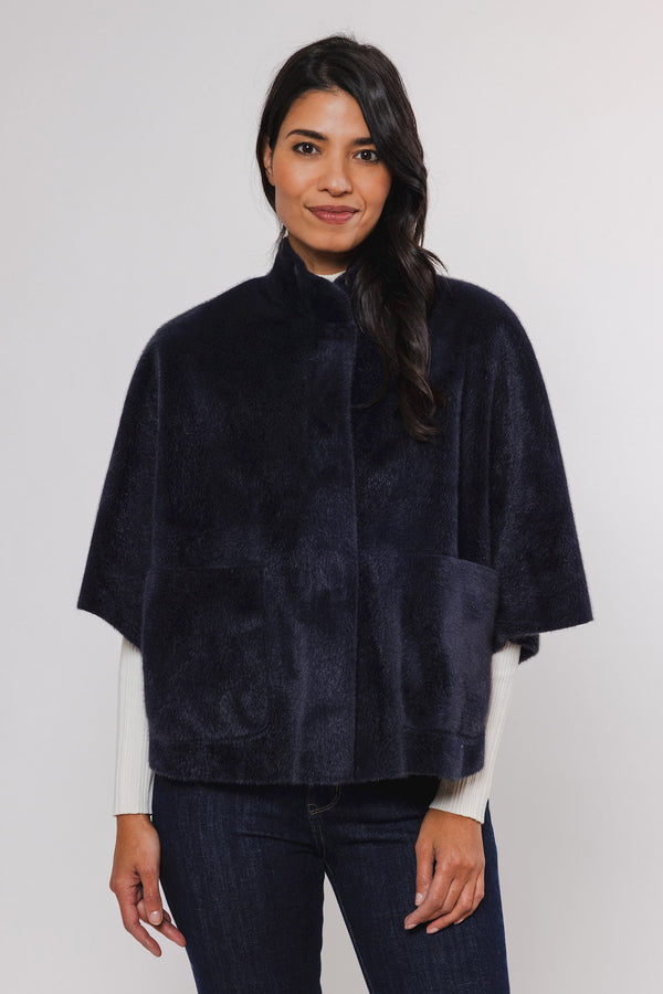 Dewi Faux Fur Cape in Navy | Rino & Pelle