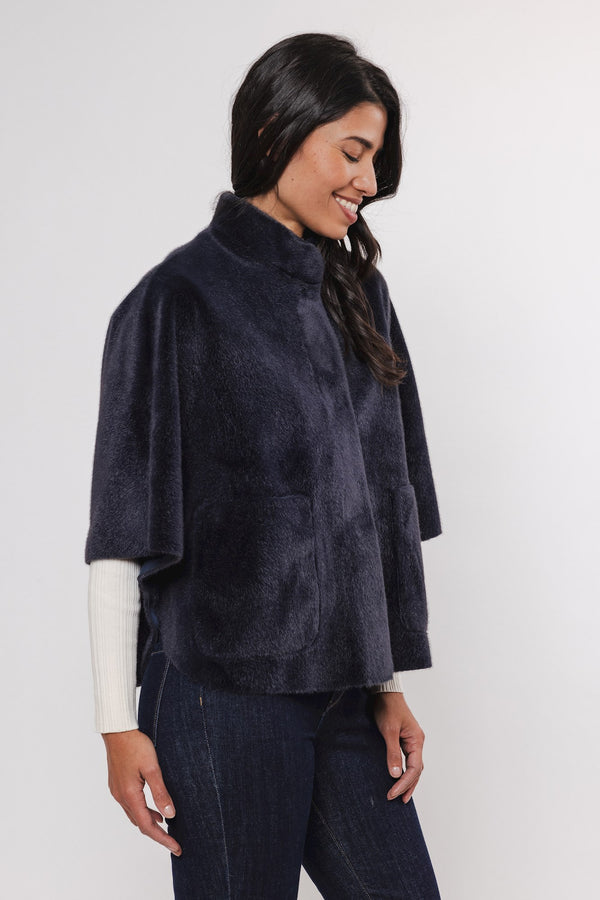 Dewi Faux Fur Cape in Navy | Rino & Pelle