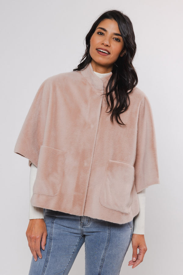 Dewi Faux Fur Cape in Powder | Rino & Pelle