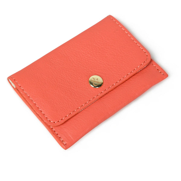 ELLIE Coral Leather Popper Card Holder Purse | Bell & Fox