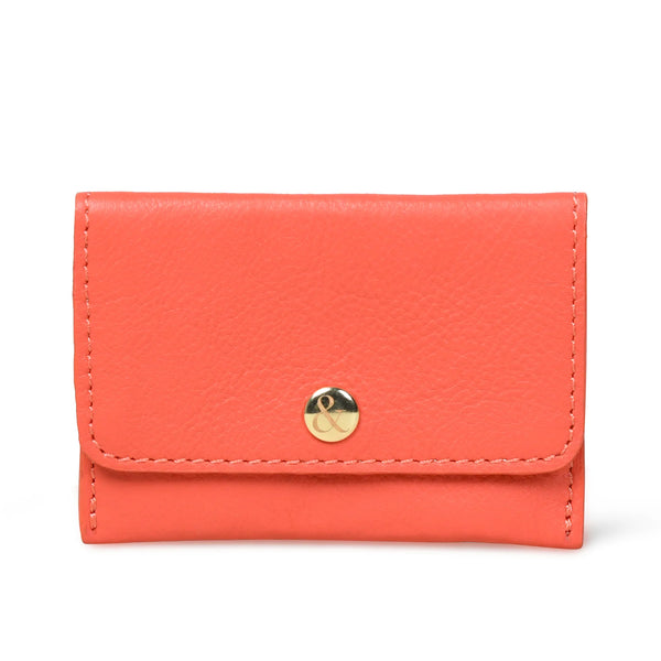 ELLIE Coral Leather Popper Card Holder Purse | Bell & Fox