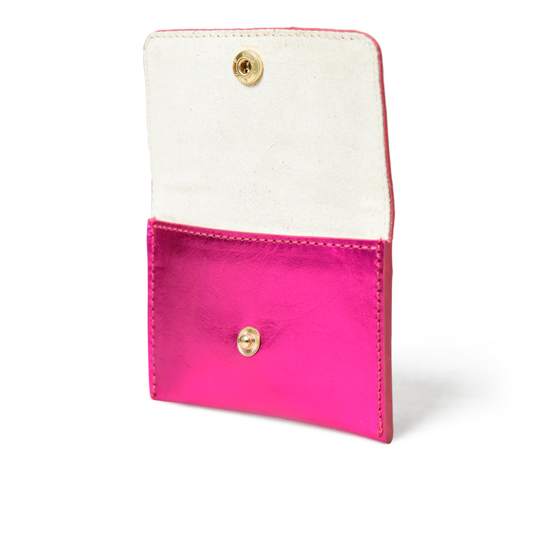 ELLIE Pink Metallic Popper Card Holder Purse | Bell & Fox at Sarah Thomson Melrose | Shown open