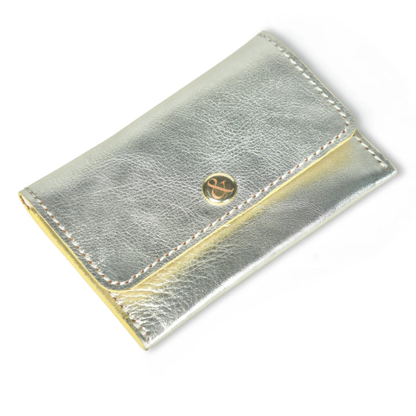 ELLIE Gold Metallic Leather Popper Card Holder Purse | Bell & Fox