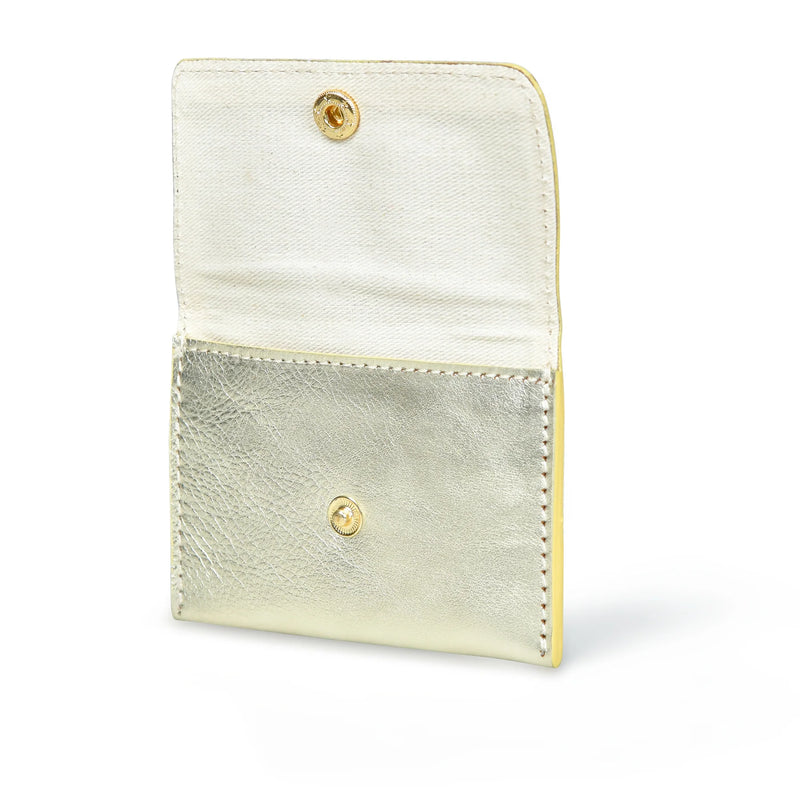 ELLIE Gold Metallic Leather Popper Card Holder Purse | Bell & Fox ...