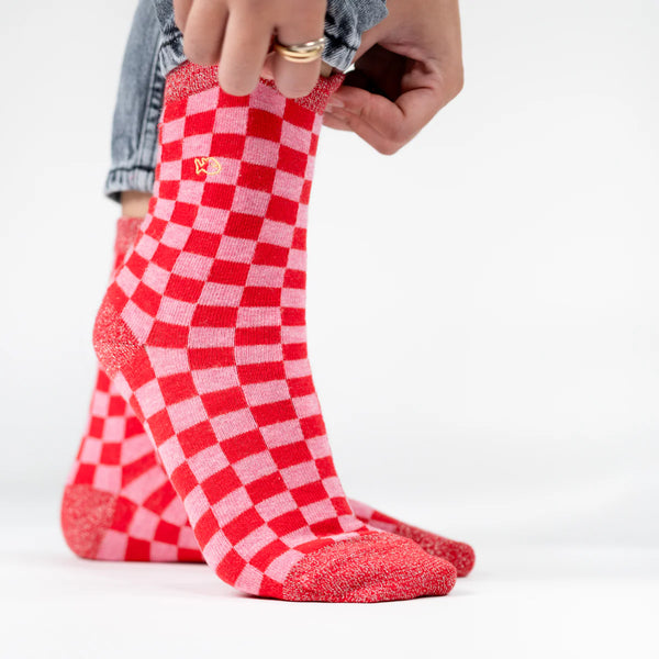 Red & Pink Check Socks | BillyBelt