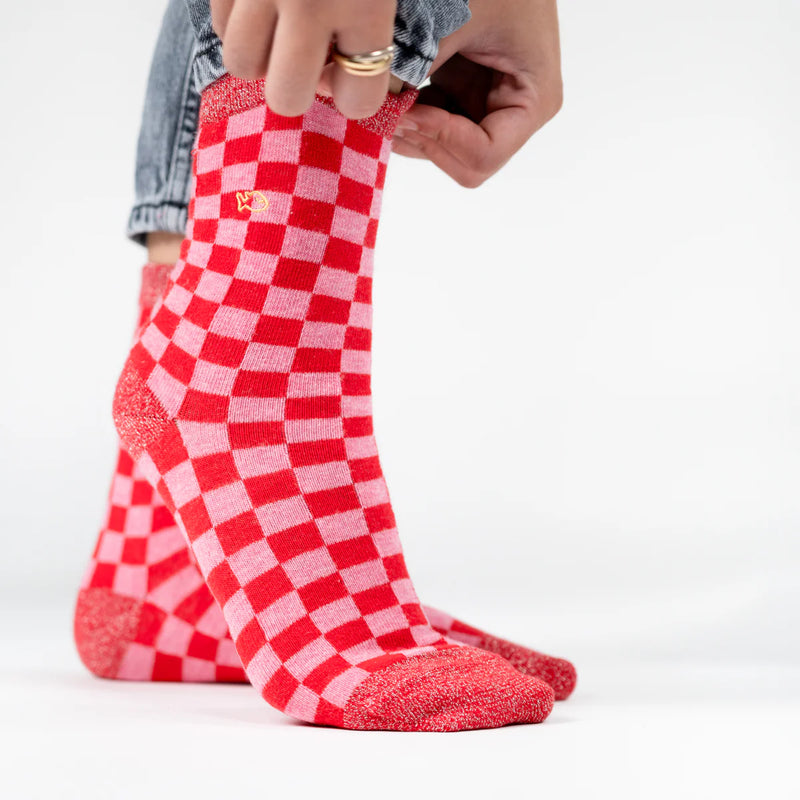 Red & Pink Check Socks | BillyBelt