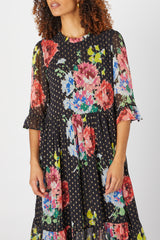 Vintage Floral Bouquet Maxi Dress | Sahara at Sarah Thomson Melrose | Fabric details on model