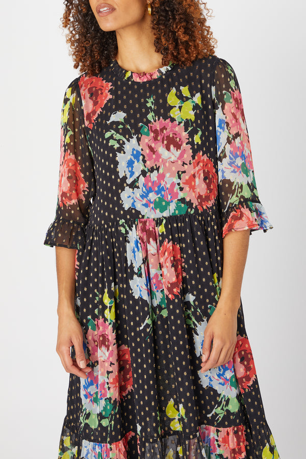 Vintage Floral Bouquet Maxi Dress | Sahara at Sarah Thomson Melrose | Fabric details on model