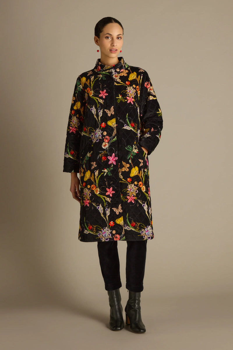 Velvet Vintage Floral Quilted Coat | Sahara