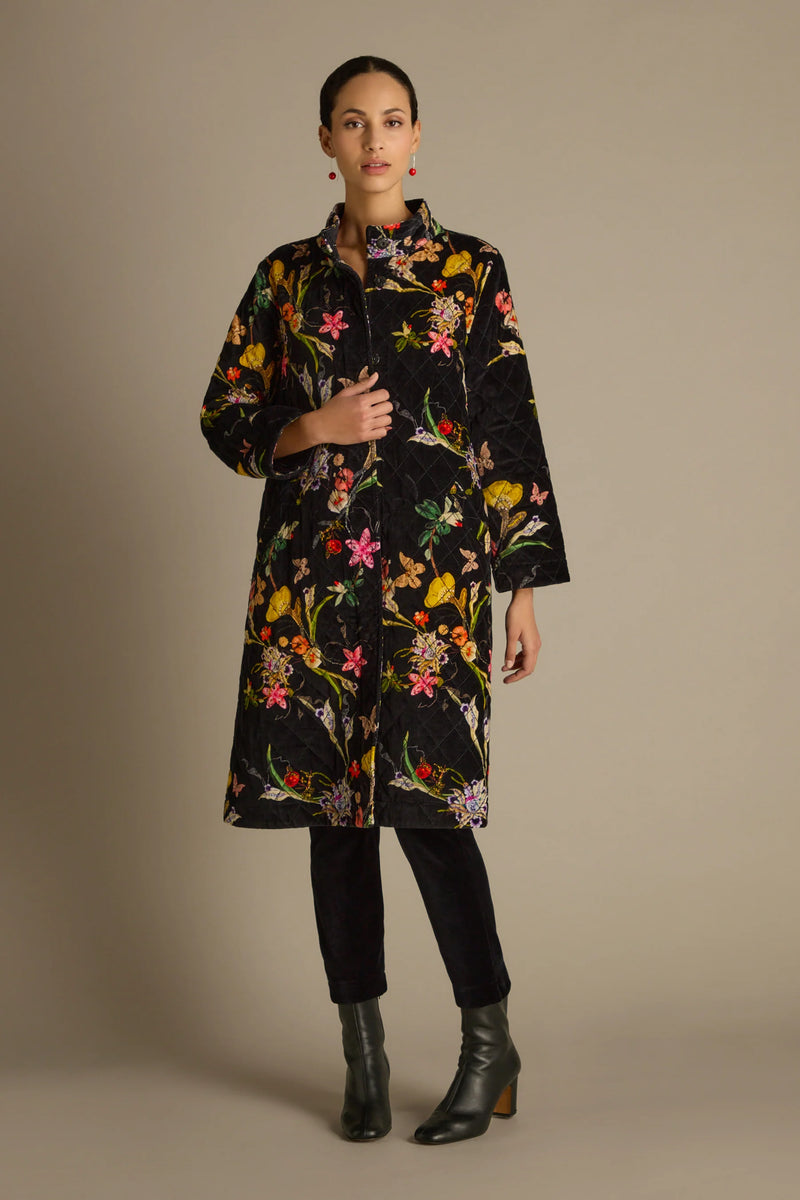 Velvet Vintage Floral Quilted Coat | Sahara