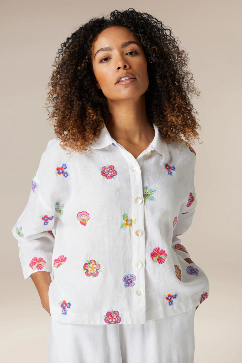 Floral Embroidery Boxy Shirt | Sahara