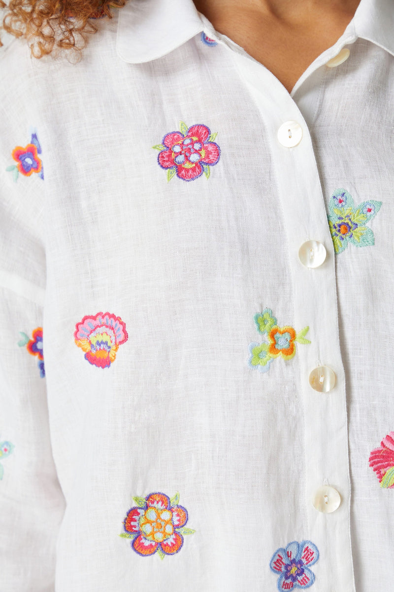 Floral Embroidery Boxy Shirt | Sahara