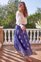 Gigi Cobalt Cotton Tiered Skirt | East Heritage
