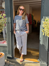 Lorella Culotte Navy Stripe Cropped Trousers | Brax