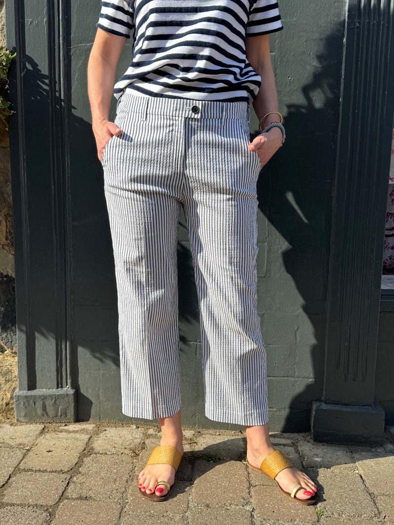 Lorella Culotte Navy Stripe Cropped Trousers | Brax