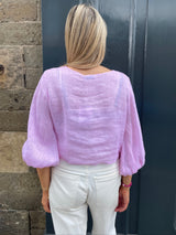 The Emily Pink Tie Front Linen Top | Sartoria Saracena