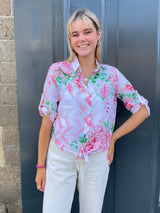 The Millie Wisteria Tie Front Linen Shirt | Sartoria Saracena