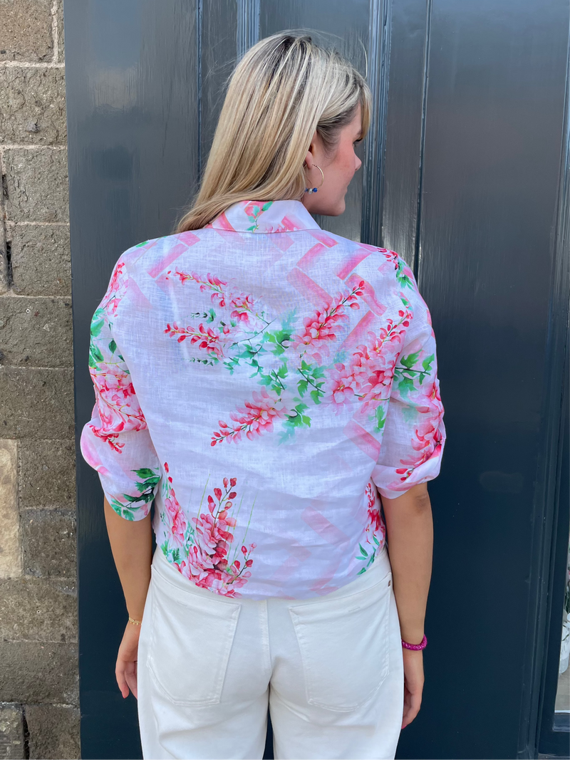 The Millie Wisteria Tie Front Linen Shirt | Sartoria Saracena