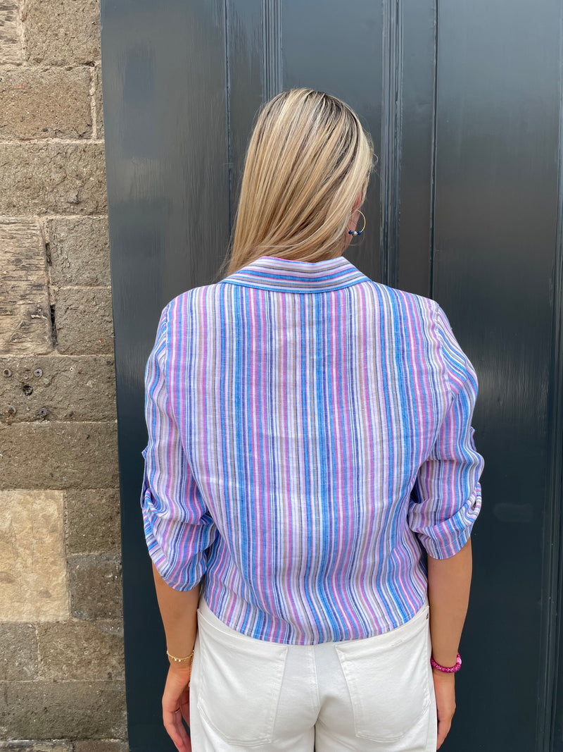 The Millie Multi Stripe Tie Front Linen Shirt | Sartoria Saracena