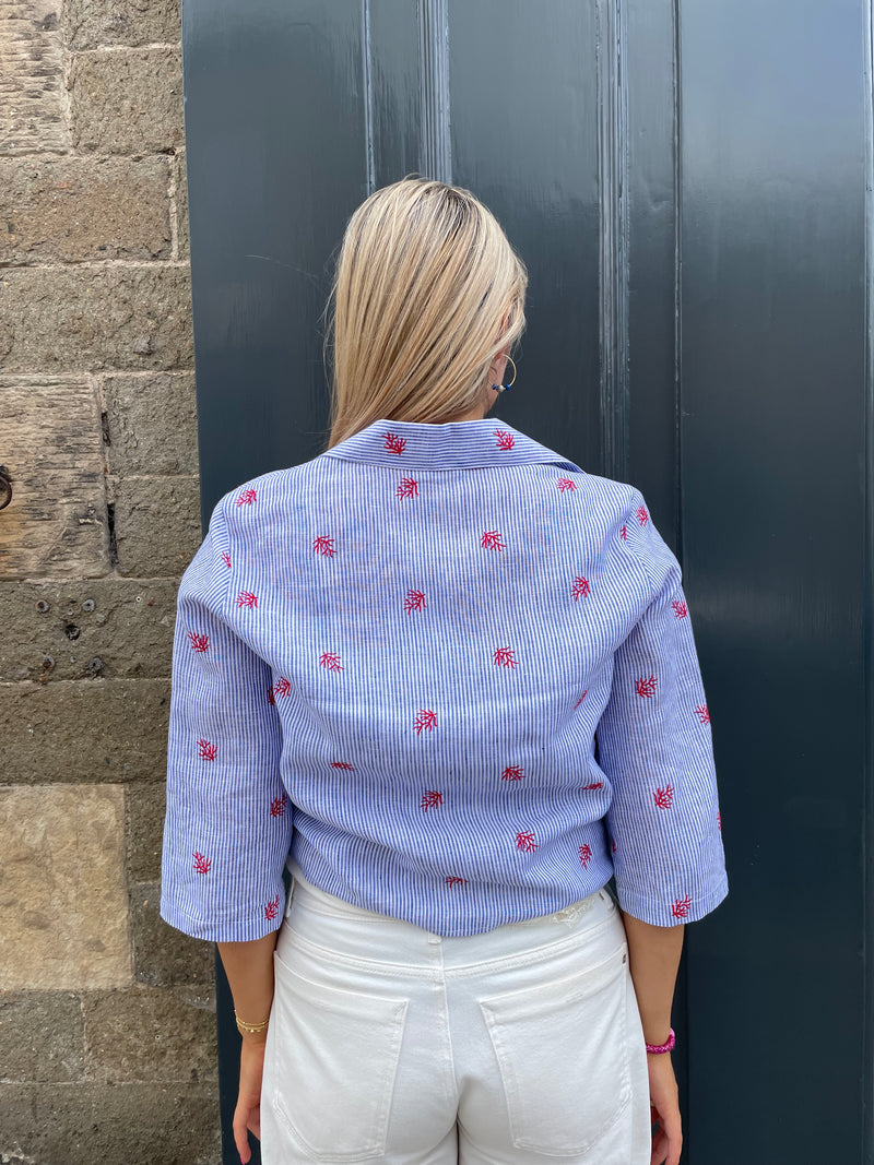 The Millie Red Coral Tie Front Linen Shirt | Sartoria Saracena