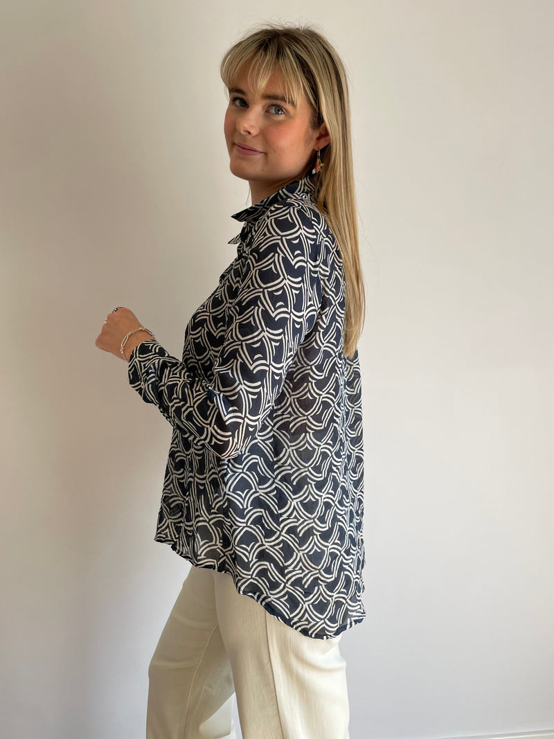Facella Navy Patterned Shirt | EMME