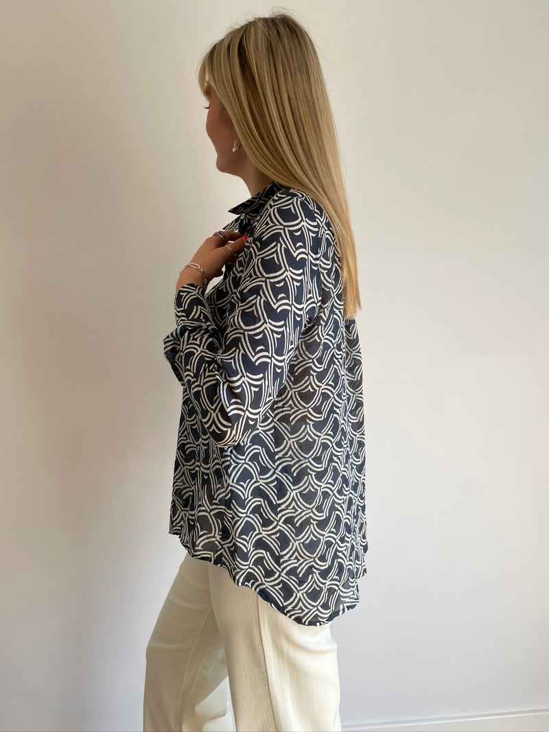 Facella Navy Patterned Shirt | EMME