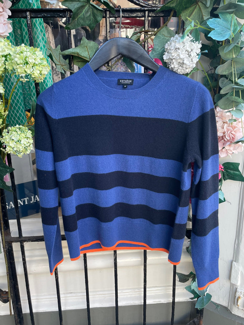 Navy and Blue Stripe Cashmere Jumper | Esthēme Cachemire